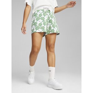 Bílo-zelené dámské vzorované teplákové kraťasy Puma ESS+ Blossom 5" AOP Shorts TR