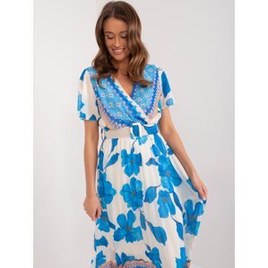 Modré a béžové dámské plisované šaty