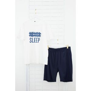 Trendyol Navy Blue Regular Fit Knitted Summer Pajama Set with Shorts