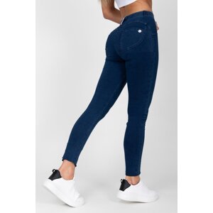 Hugz Jeans - Dark Blue - Denim - Mid Waist - Dark stitch, XS, tmavě modrá