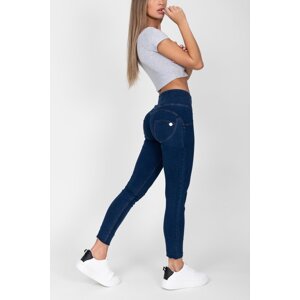 Hugz Jeans - Dark Blue - Denim - High Waist - Yellow Stitch, L, tmavě modrá